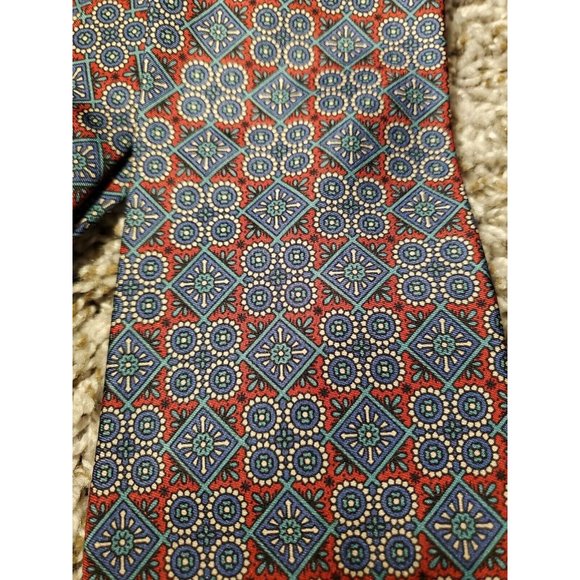 AUSTIN REED ENGLAND WOVEN PURE SILK MEN’S NECK TIE GEOMETRIC SQUARES JACQUARD - Picture 7 of 7